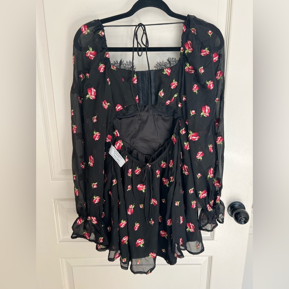 For Love and Lemons Wren Black Floral Mini Dress Size M NWT - Picture 3 of 4